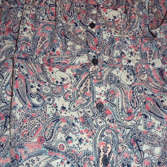 Blouse button-down 14W shirt Paisley Print Crepe relaxed top long sleeve - Picture 7 of 9